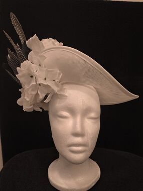 Elegant White Floral Asymmetric Fascinator Hat
